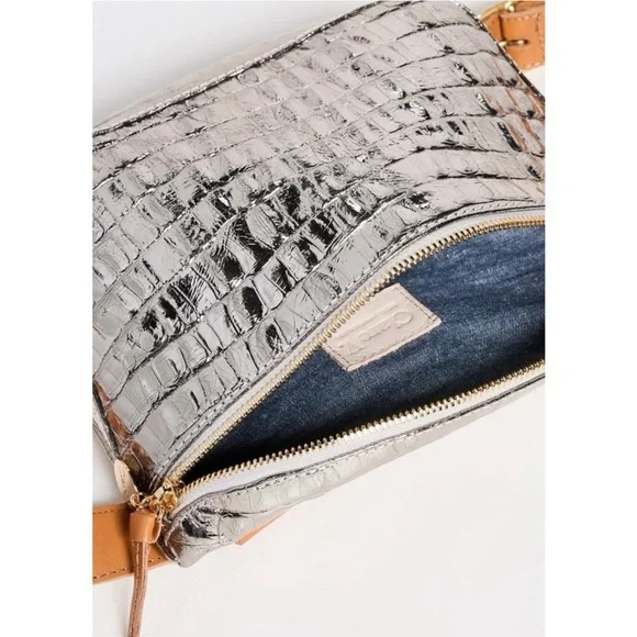 Clare V Metallic Silver Crossbody with Tan Accents - Picture 6 of 12